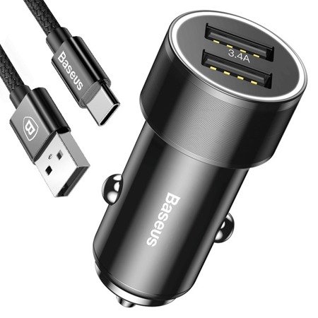 Baseus Small Screw | Nabíječka do auta 2x USB 2,4A + kabel Type-C EOL