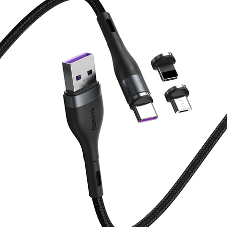 Baseus Zinc Safe Fast | Magnetický kabel 3 v 1 USB - Lightning USB-C Micro 5A 1m